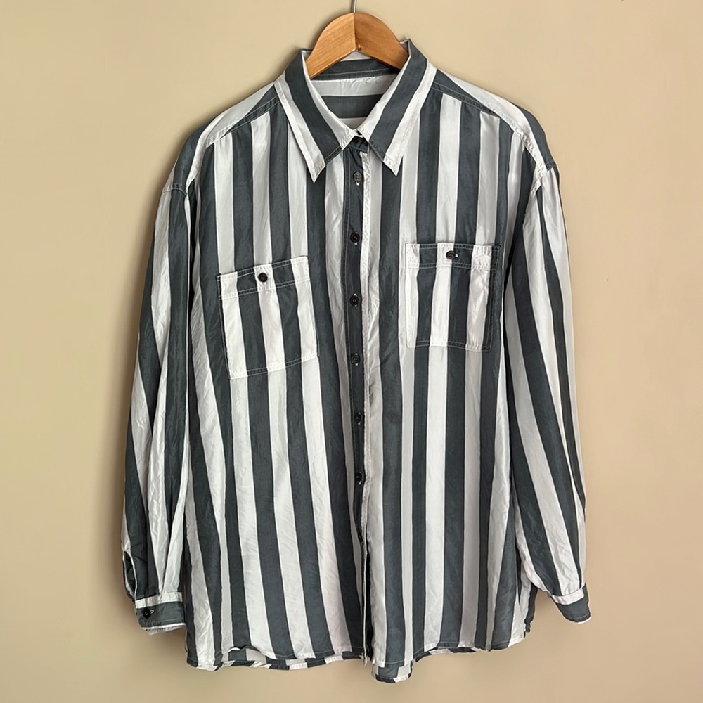 Silky Striped Button Down